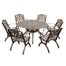 Outdoor Aluminum 7pc Hexagon Patio Dining Set, Lazy Susan, Six Chairs