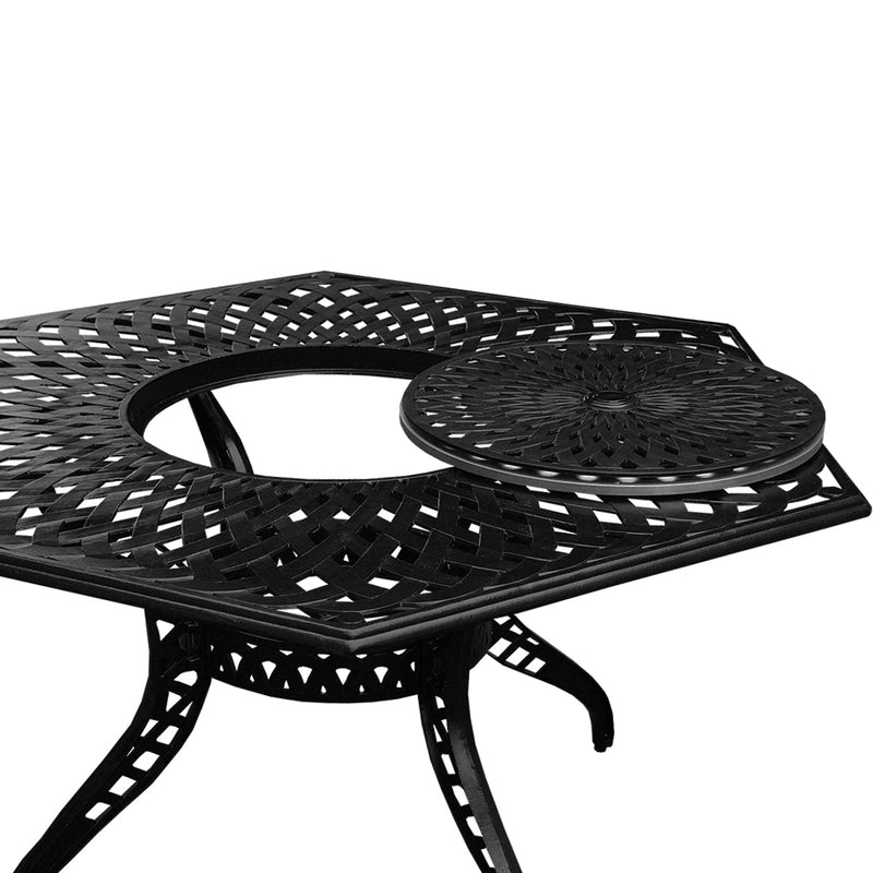 Outdoor Aluminum 7pc Hexagon Patio Dining Set, Lazy Susan, Six Chairs