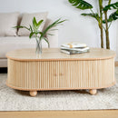 MDF ELEGANT LONG OVAL STORAGE SIDE TABLE WITH RETRO CHARM, NATURAL COLOR
