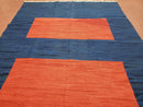 Blue and Red Turkish Kilim Rug, New 6x9 - 7x10 Flatweave Area Rugs, Hand Woven, Wool Handmade Oriental Kilim Abstract Modern Boho, Minimal
