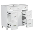 36' Bathroom Vanity with Ceramic Sink, White, Solid Wood Frame, Soft Close Doors, Adjustable Shelves, 3 Drawers ,Including Double-Depth Drawer for Hairdryer Storage(Old sku:SV000003AAW-2)