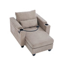 Convertible Chaise Lounge Sofa Chair with USB Ports, Cup Holders, Phone Holder, Storage, Brown Corduroy, 37.4'
