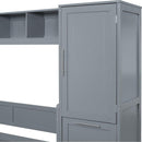 Full Size Murphy Bed Wall Bed with Closet and Drawers,Gray