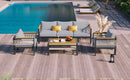 Outdoor Sectional Sofa Set 5-Person Patio Seating Group with Cushions and Coffee Table, Grey, Steel & Acacia Wood