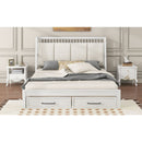 Queen Size Wood Platform Bed with Upholstered Headboard and 2 Drawers, Antique White
