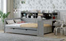 Wooden Full Size Daybed with Storage Shelves, Multi-functional Bed with Twin Size Trundle Bed and  Study Desk,Gray