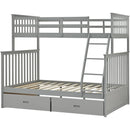 Wooden Twin Over Full Bunk Bed with Storage Drawers, Ladder, and Safety Guard Rails in Grey