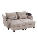 Convertible Chaise Lounge 63' Loveseat Sofa Bed with USB Ports, Cup Holders, Phone Holder, Storage, Brown Corduroy