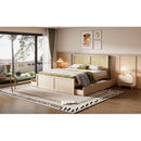 Queen Size Wood Storage Platform Bed with 4 Drawers, Rattan Headboard, Nature