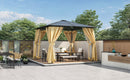TREXM 10'x10' Hardtop Outdoor Gazebo with Polycarbonate Roof, Patio Gazebo with Aluminum Frame, Mosquito Netting and Privacy Screens for Shade and Rain, Backyard Tent for Backyard, Garden, Lawn(Beige)