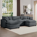 Modern Oversized Modular Cushion Sofa with Ottoman, Grey Corduroy L-Shaped Low Back Deep Seating Sofa Set