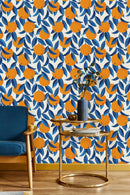 Oranges with Blue Leaves Wallpaper
