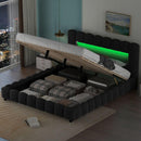 Queen Size Upholstered Platform Bed with LED Headboard, Grey
