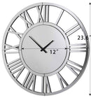 24' Large Wall Clock Decorative, Mirrored Wall Clock for Living Room Decor, Big Silver Modern Wall Clocks Decor, Hour and Minute Hand, Battery Operated