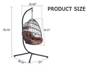 Indoor Outdoor Egg Swing Chair with Stand, Patio Grey Wicker Rattan Hanging Chair with Rope Back, Cushion,Cover,All Weather Foldable Hammock Chair for Bedroom, Porch, Garden
