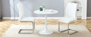 Table and chair set.Hourglass-Shaped Stable Small Round Table -31.9' * 31.9' With 2 Soft and Comfortable White PU Chair With Arched Metal Silver Leg.Create Your Exclusive Low-Key Luxury Space.