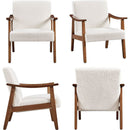 Mid Century Ivory Accent Chair With Wood Legs Boucle Upholstery
