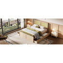 Queen Size Wood Storage Platform Bed with 4 Drawers, Rattan Headboard, Nature