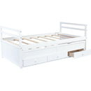Twin Size Bed with Headboard, Footboard, Trundle and Three Storage Drawers, Twin Size Pine Wood Bed with Headboard, Footboard,White