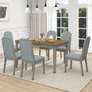 7-Piece Farmhouse Dining Set Classic Rustic Table and 6 high-back design Chairs for Dining Room, Kitchen (Brown+Gray)