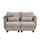 Convertible Chaise Lounge 63' Loveseat Sofa Bed with USB Ports, Cup Holders, Phone Holder, Storage, Brown Corduroy