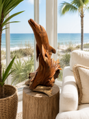 Solid Teak Wood Dolphin Sculpture – Hand Carved in Bali, Indonesia