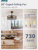 20 Inch Walnut Caged Fandelier Ceiling Fan With Light And Remote Control 6 Speeds With Timing