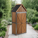 Outdoor Storage Cabinet 32.3'L X 21'W X 67'H, Garden Shed Tool Shed with Metal Frame Structure for Backyard Garden Patio Lawn (Brown)