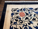 Antique Chinese Peking Rug 10x14, Beige Black, Handmade Wool Art Deco Carpet