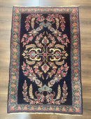 Antique Persian Kerman Rug 2.8 x 4, Navy Blue, Floral