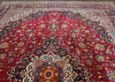 Large Persian Kashan Rug 11x14, Traditional Persian Carpet, Wool, Fine 250 KPSI, Red Navy Blue