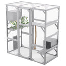 Outdoor Cat House, DIY Cat Enclosure Catio with Double Enter Doors, Light Grey Pine Wood, 62.8'L x 32.2'W x 68.5'H