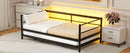 Twin Size Metal Daybed with LED and Adjustable Trundle, Pop Up Trundle, Black