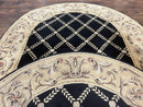Oval Tibetan Rug 8x10, French Aubusson Design, Wool Handmade Vintage Carpet, Black & Beige, Soft Wool Pile