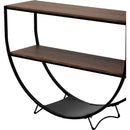 Rustic Industrial Design Demilune Shape Textured Metal Distressed Wood Console Table (Dark Brown)