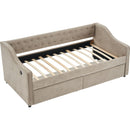 Twin Size Upholstered Daybed with Storage Drawers, Solid Wood Sofábed Bed Frame with Velvet Fabric & Wood Slat Support for Bedroom, Living Room, Office,Light Grey
