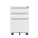 Modern 3-Drawer Mobile Filing Cabinet with Lock, White Metal Office Storage, Legal/Letter Size