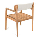Creative Braided Acacia Wood Outdoor Dining Table and Chairs with Armrests, Teak Look & White Rope, Set of 2