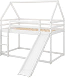 Twin Over Twin House Bunk Bed With Slide Solid Wood