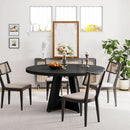 Round Wood Dining Table Farmhouse 47 Inch For Dining Room With Cross Base Black