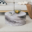 Simple Grey Marble Textured Cylindrical Coffee Table, Industrial Style MDF Living Room Furniture, 27.5-Inch Diameter.12 inch height,Suitable for industrial style living rooms.