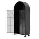 Modern Arched Storage Cabinet with Glass Doors, Open Display Shelves – Farmhouse Style Kitchen Pantry, Dining Room Accent Cabinet, Freestanding Bookcase for Living Room & Office