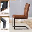 Table and chair set.A 49.6*30 Inch Transparent Tempered Glass Dining Table With Walnut Wood Grain MDF Legs.Paired With 4 Ergonomic Brown Technology Fabric Dining Chairs,Black Metal Legs.