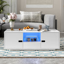 U-Can Modern High Glossy Rectangle Coffee Table, Stylish Center Table with Storage Space, Accent Furniture with 16 Color LED Lights for Living Room