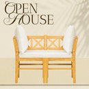 Farmhouse Modern Dining Corner Chairs Set of 2 with Handwoven Rattan Backrests and Solid Wood Legs