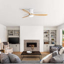 52 Inch White Wood Ceiling Fan With LED Light And Remote
