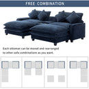 Contemporary Chenille Upholstered Sectional Sofa with Ottomans, USB Ports, Cup Holders & Storage, Blue