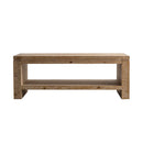 Rectangle Coffee Table with Solid Wood for Living Room, Large 2-Tier Rustic Coffee Table with Storage Shelf, Office and Apartment, Easy Assembly