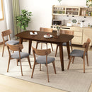 7-Piece Mid-Century Dining Set with Walnut Finished Frame, Upholstered Dining Chairs ,Dark Grey & Wood Dining Table