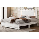Queen Size PU Upholstered Bed, Headboard with LED Light Strips and Sparkling Shiny Decoration, No Box Spring Required, White